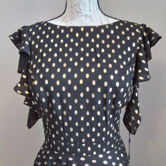 NWT IEENA for Mac Duggal Black & Gold Dot Tiered Ruffle Dress - 12 - Picture 9 of 16
